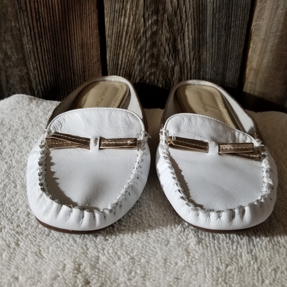 Adrienne Vittadini Leather white and gold mules - Picture 2 of 7